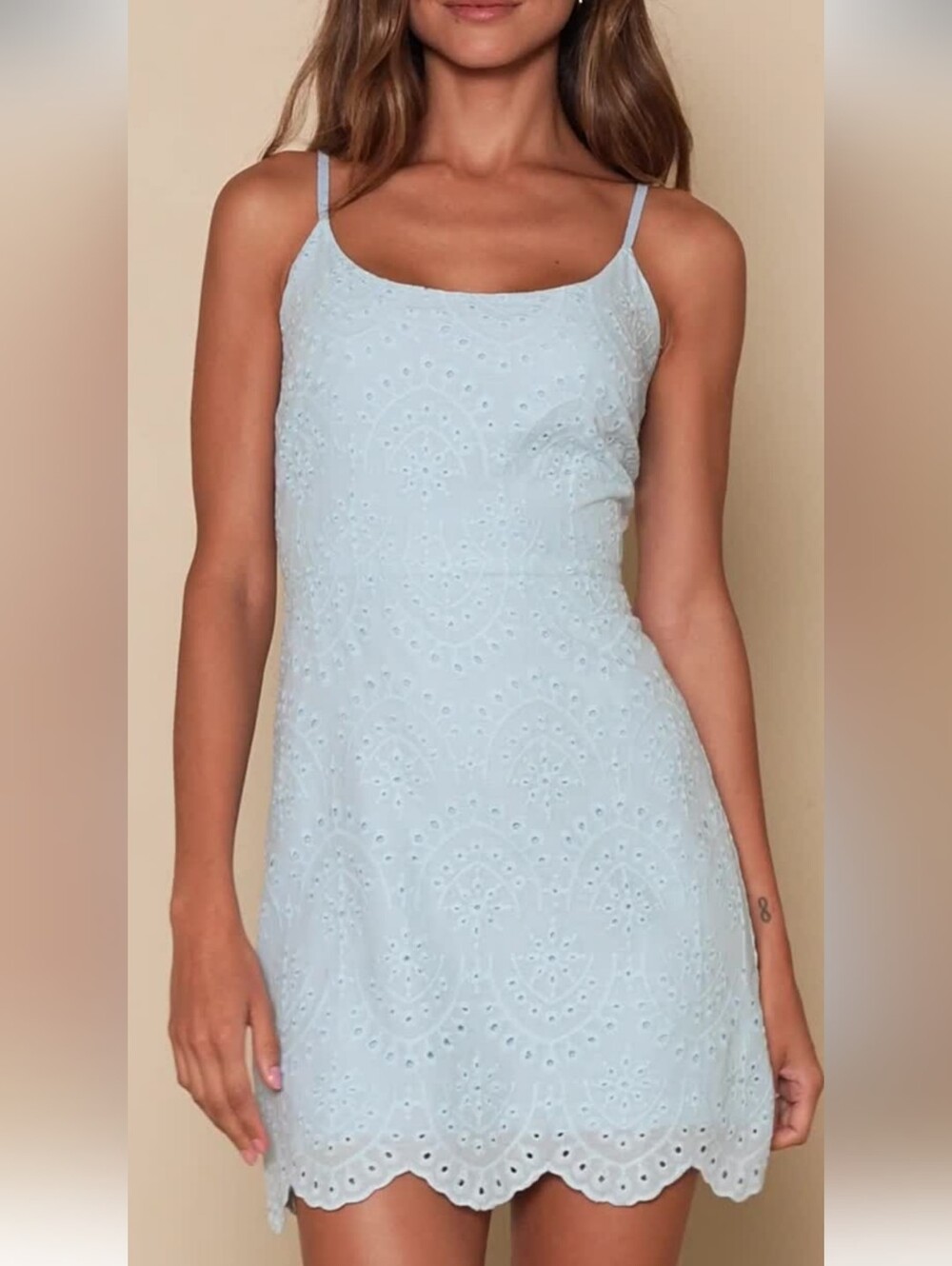 NWT Lulu's Powder Blue Eyelet Slip Mini Dress SIZE MEDIUM
